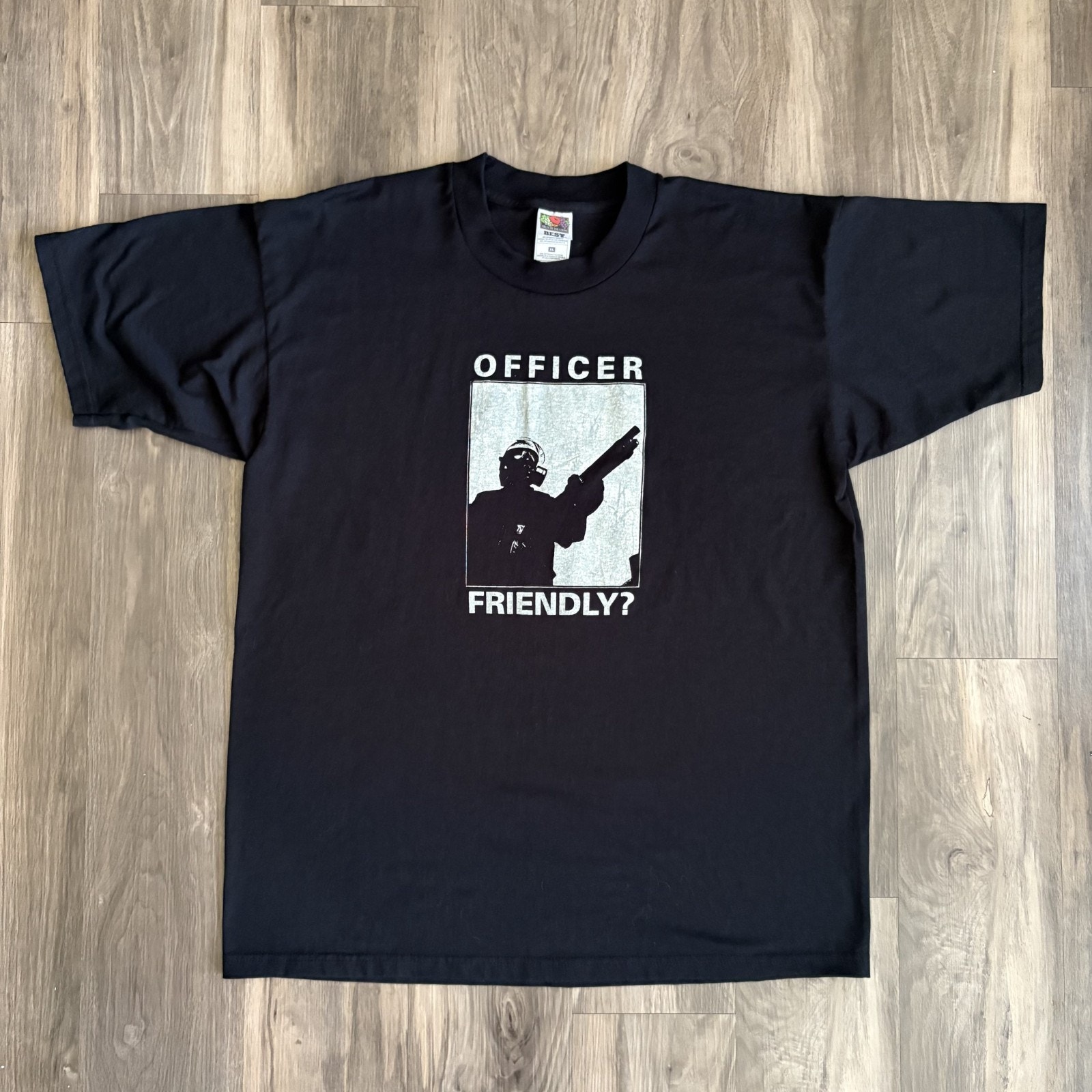 Vintage John Yates Officer Friendly T-Shirt Punk Hardcore Men's Size Xl Black